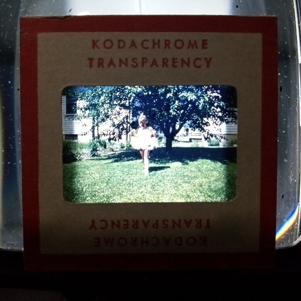 VTG 1954 Kodachrome 35mm Found Slide Photo Little Girl Ballerina Outfit On Lawn
